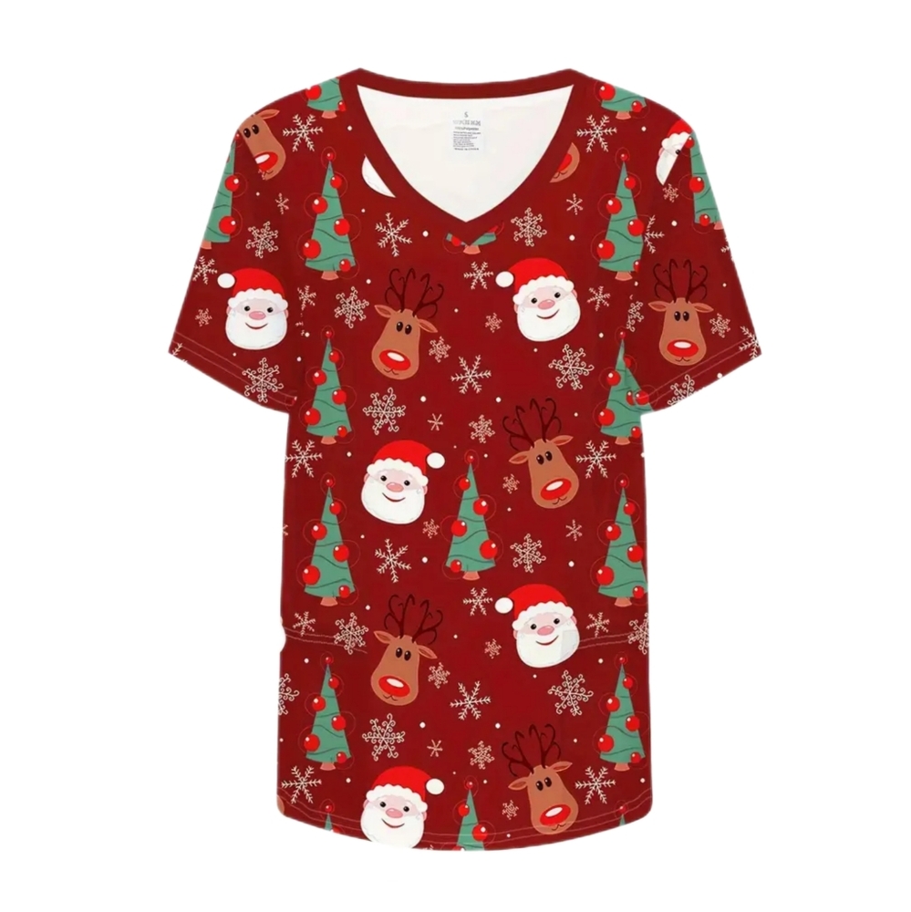Holiday Scrub Top Womens Large